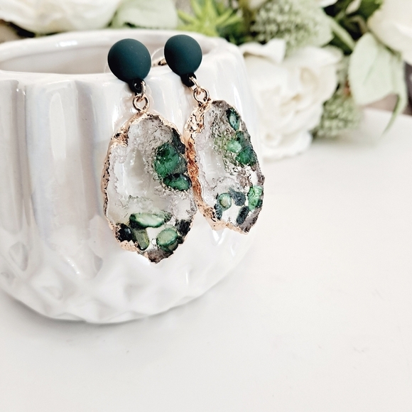 💖 2/$30 Womens Gold hoop green clear drop statement Cocktail party Earrings - Picture 7 of 13